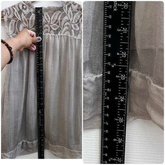 H Trend Ruffle Neck Lace Detail Silk Shell Fully Lined Blouse Size XS Coquette - Picture 13 of 16